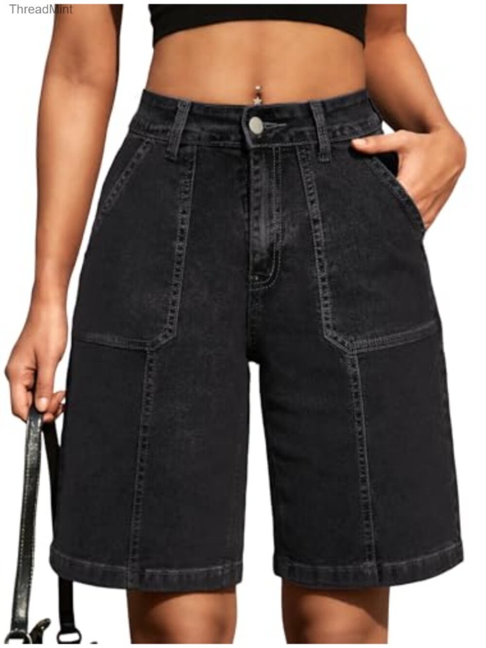 High Waist Denim Bermuda Shorts Women Stretchy Casual Summer Jorts